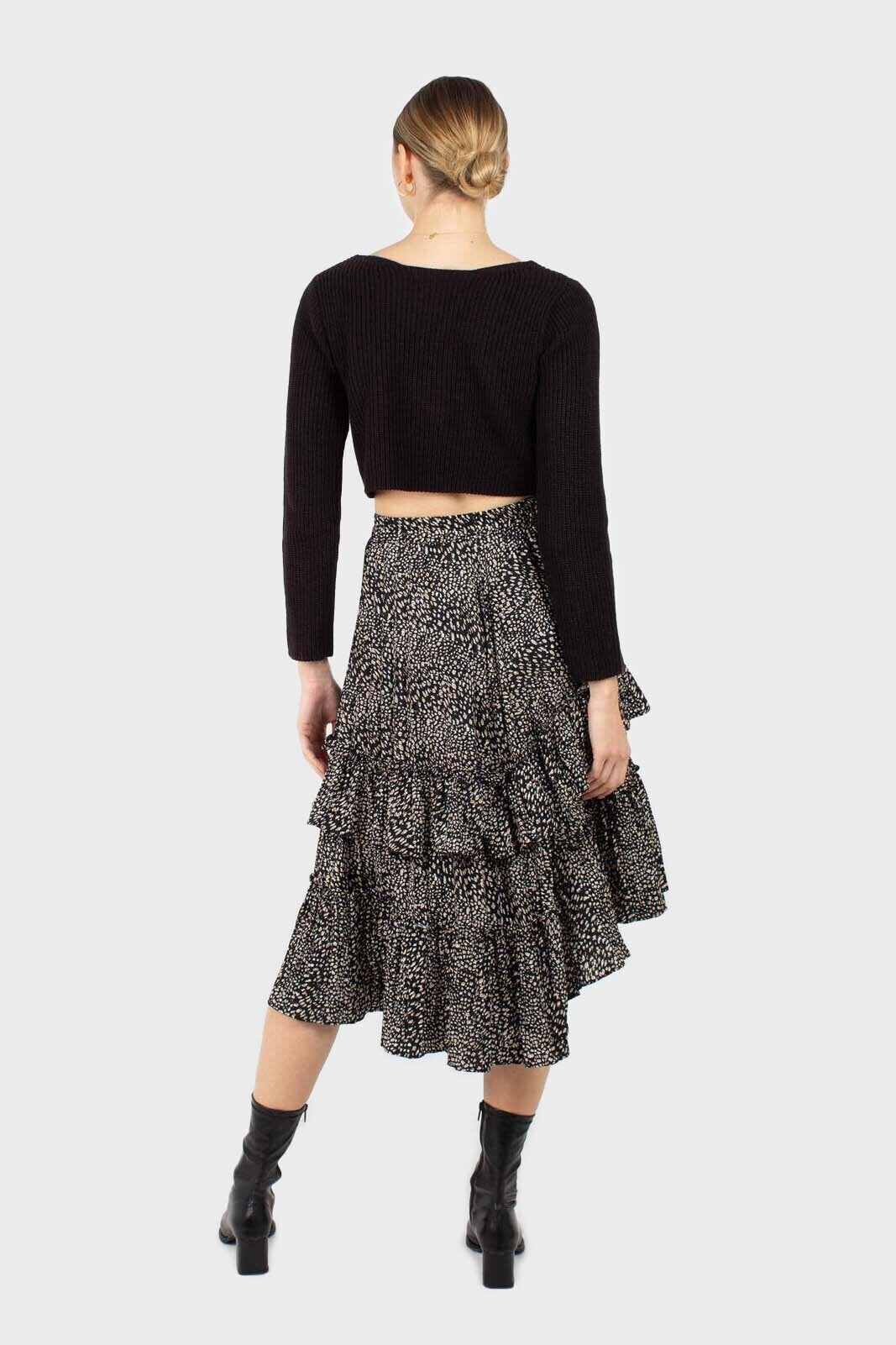 Black leopard print multi tier midi skirt_4