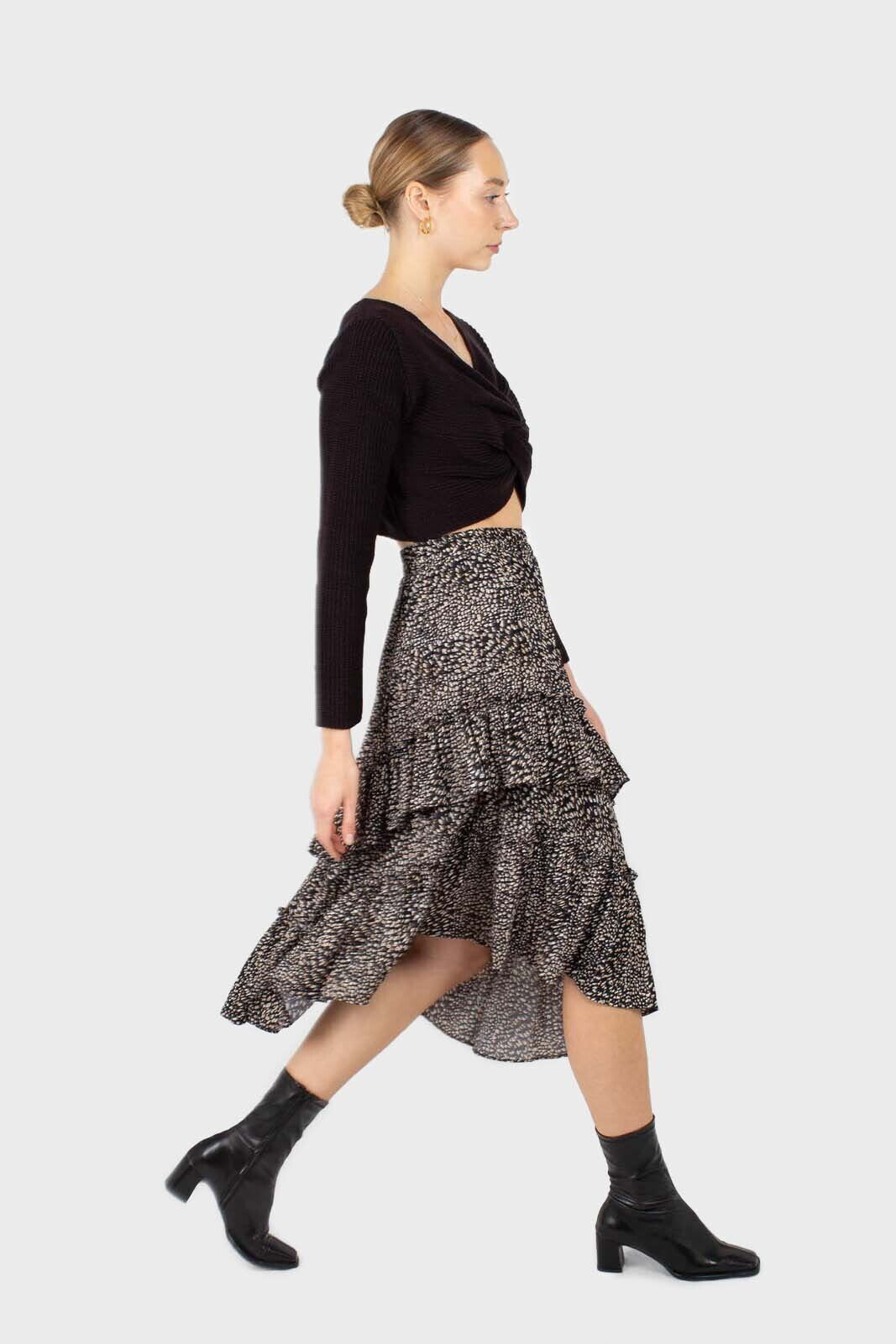 Black leopard print multi tier midi skirt_3