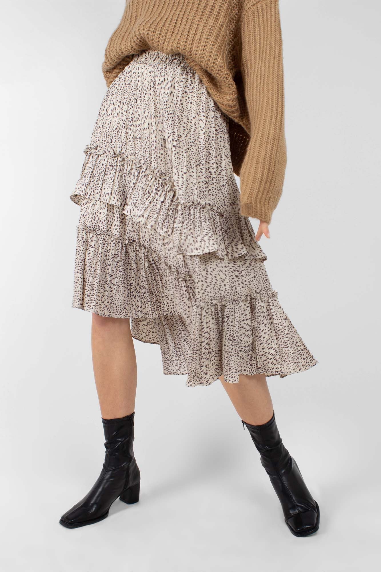 Beige leopard print multi tier midi skirt_1
