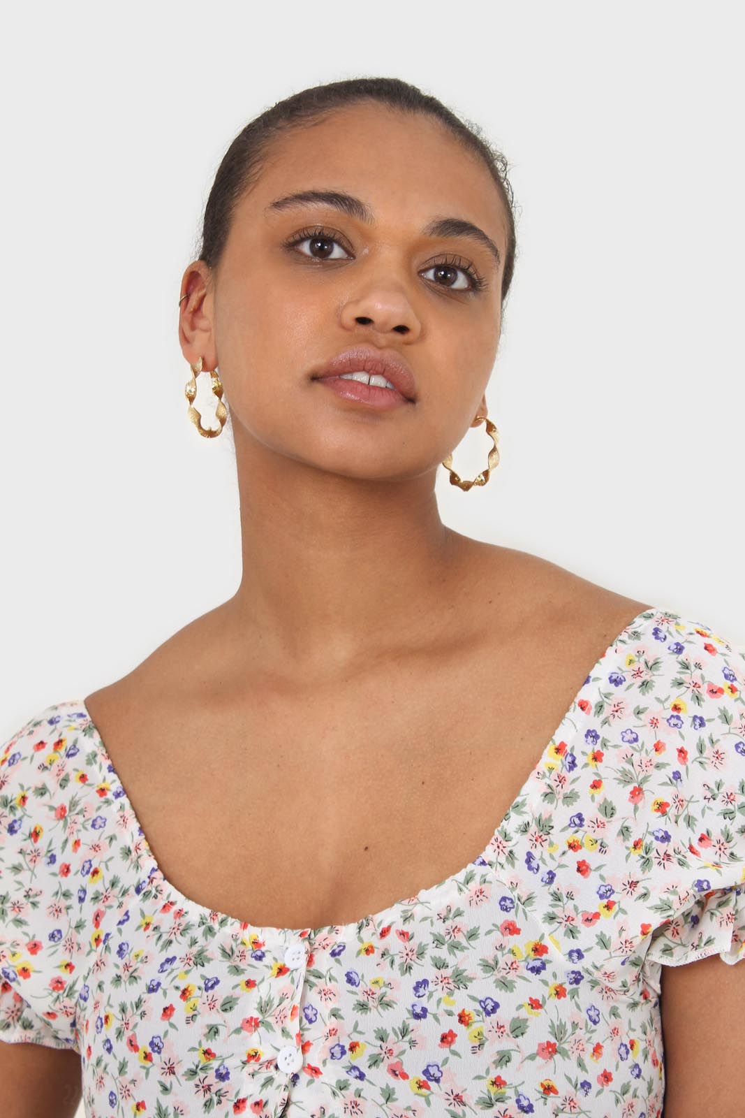 Ivory floral print cropped top_2