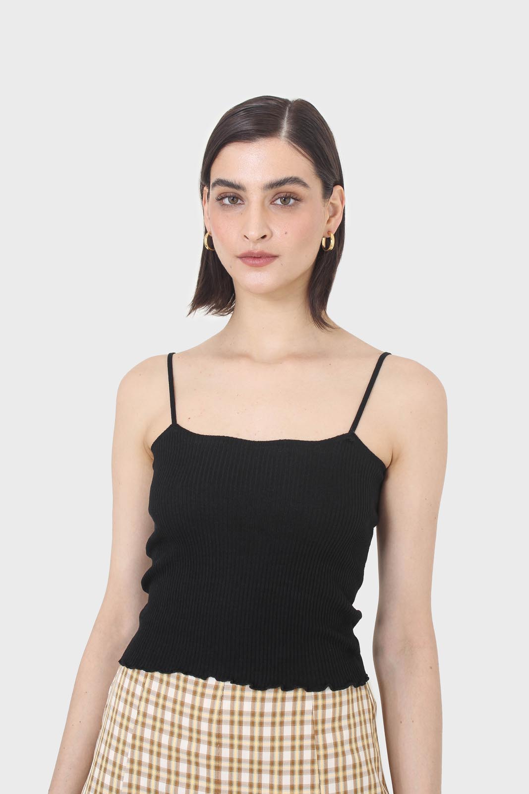 Black wave trim strappy knit tank_6