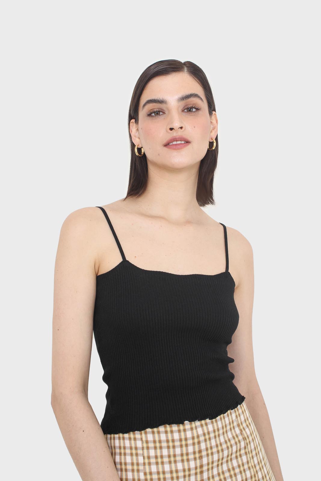 Black wave trim strappy knit tank_1