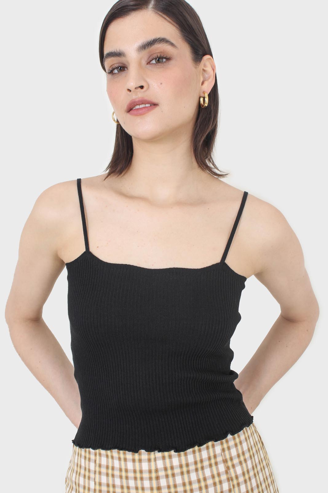 Black wave trim strappy knit tank_4