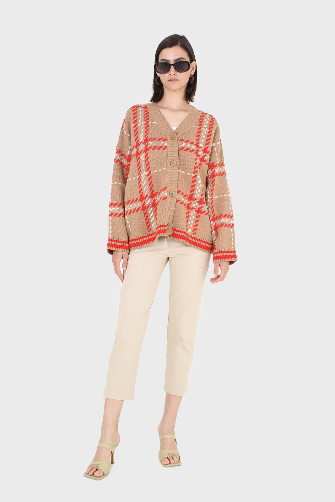 Camel and orange bold checked cardigan_7