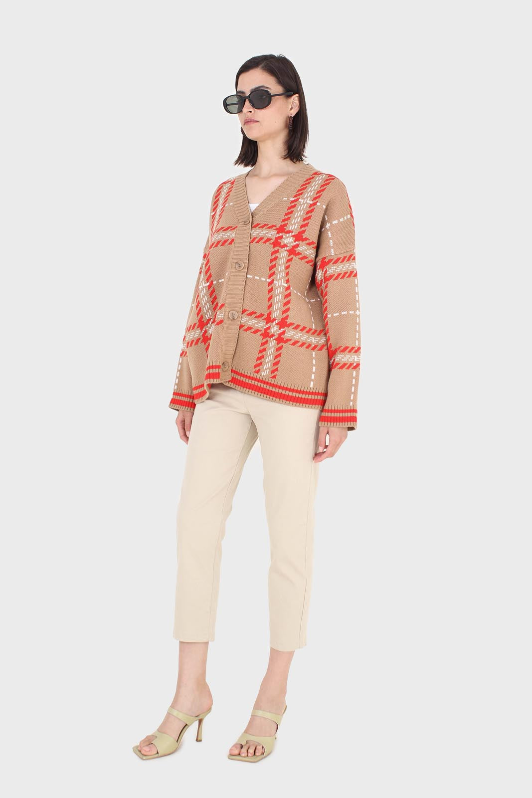 Camel and orange bold checked cardigan_6