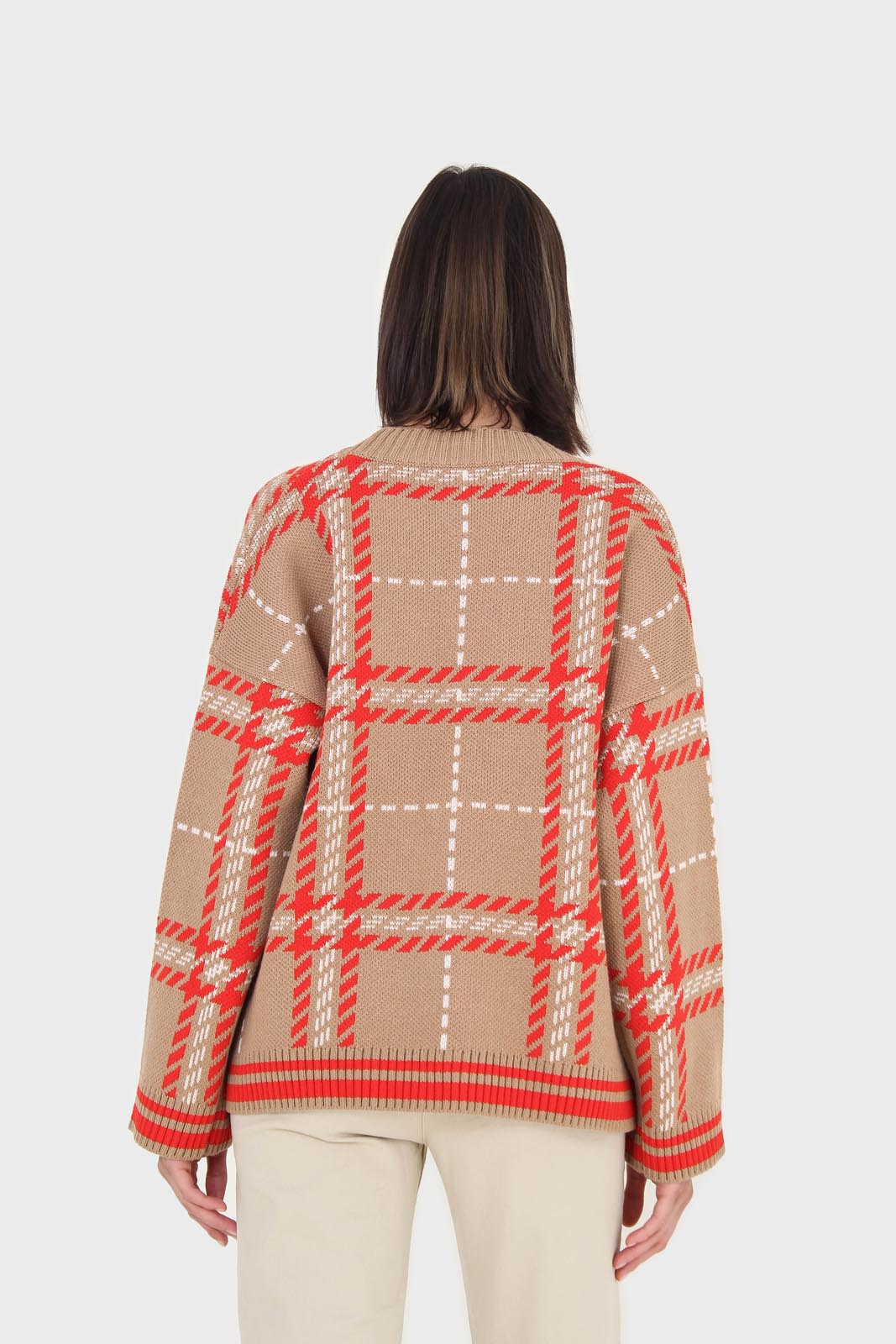 Camel and orange bold checked cardigan_4