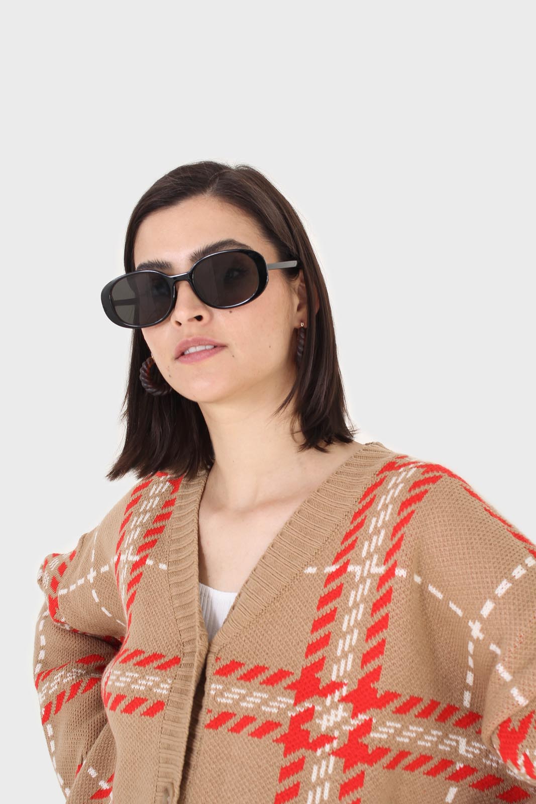 Camel and orange bold checked cardigan_9