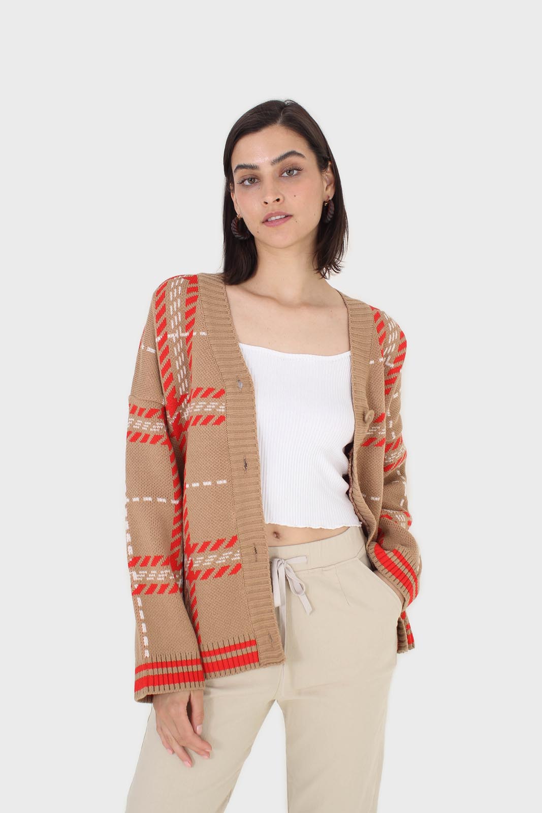 Camel and orange bold checked cardigan_3