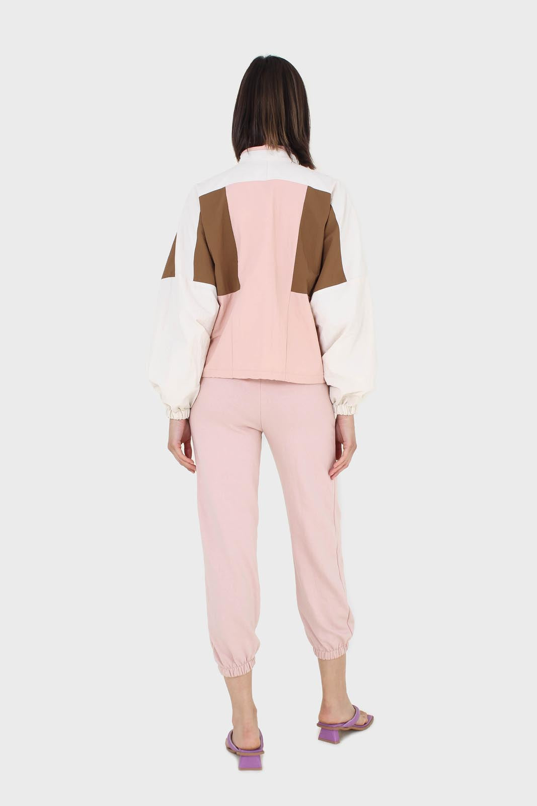 Pink and khaki colorblock nylon windbreaker_5
