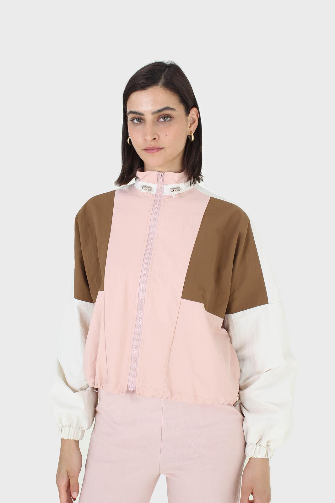 Pink and khaki colorblock nylon windbreaker_10