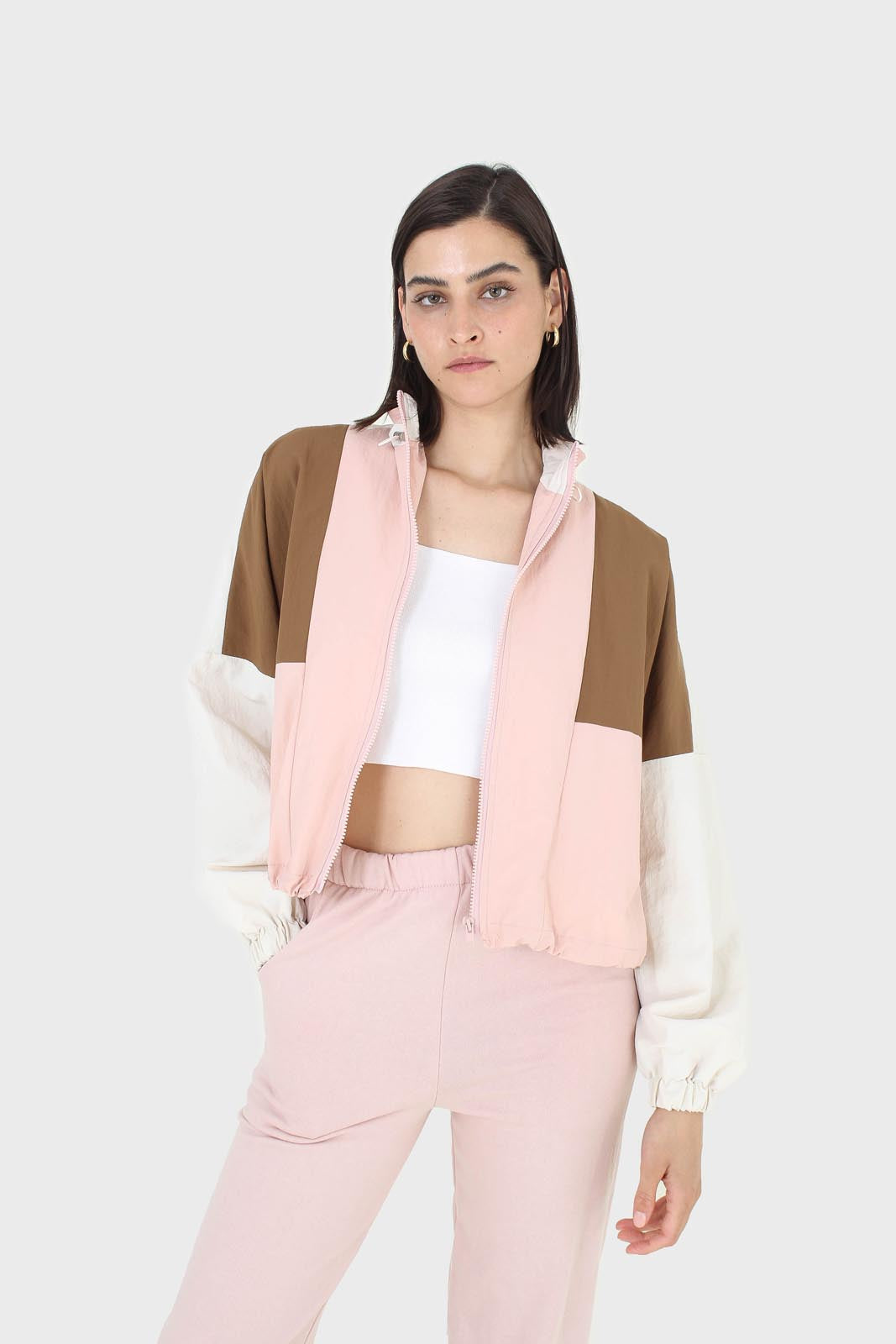 Pink and khaki colorblock nylon windbreaker_7