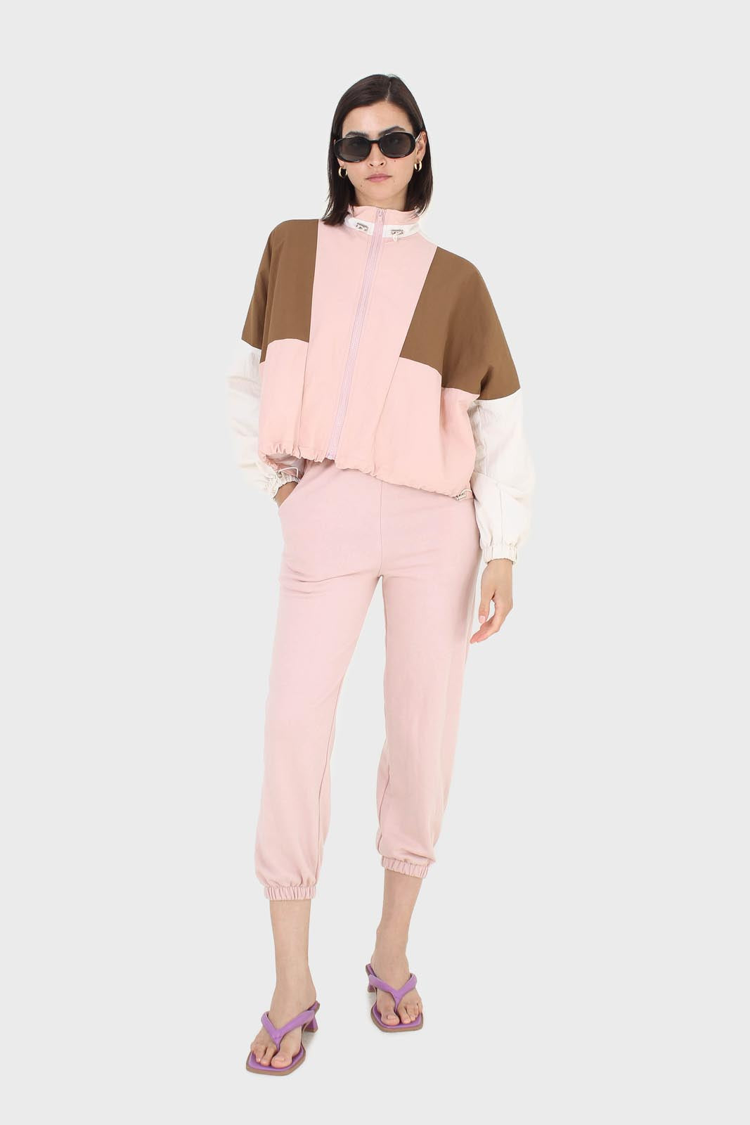 Pink and khaki colorblock nylon windbreaker_3