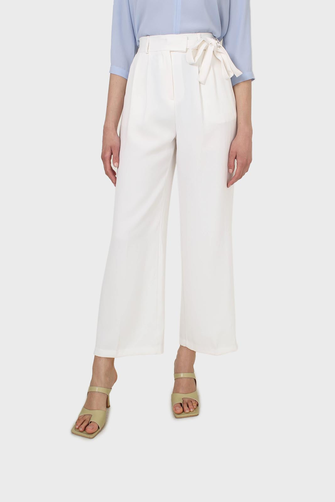 Ivory smart wide leg panel belted trousers_1