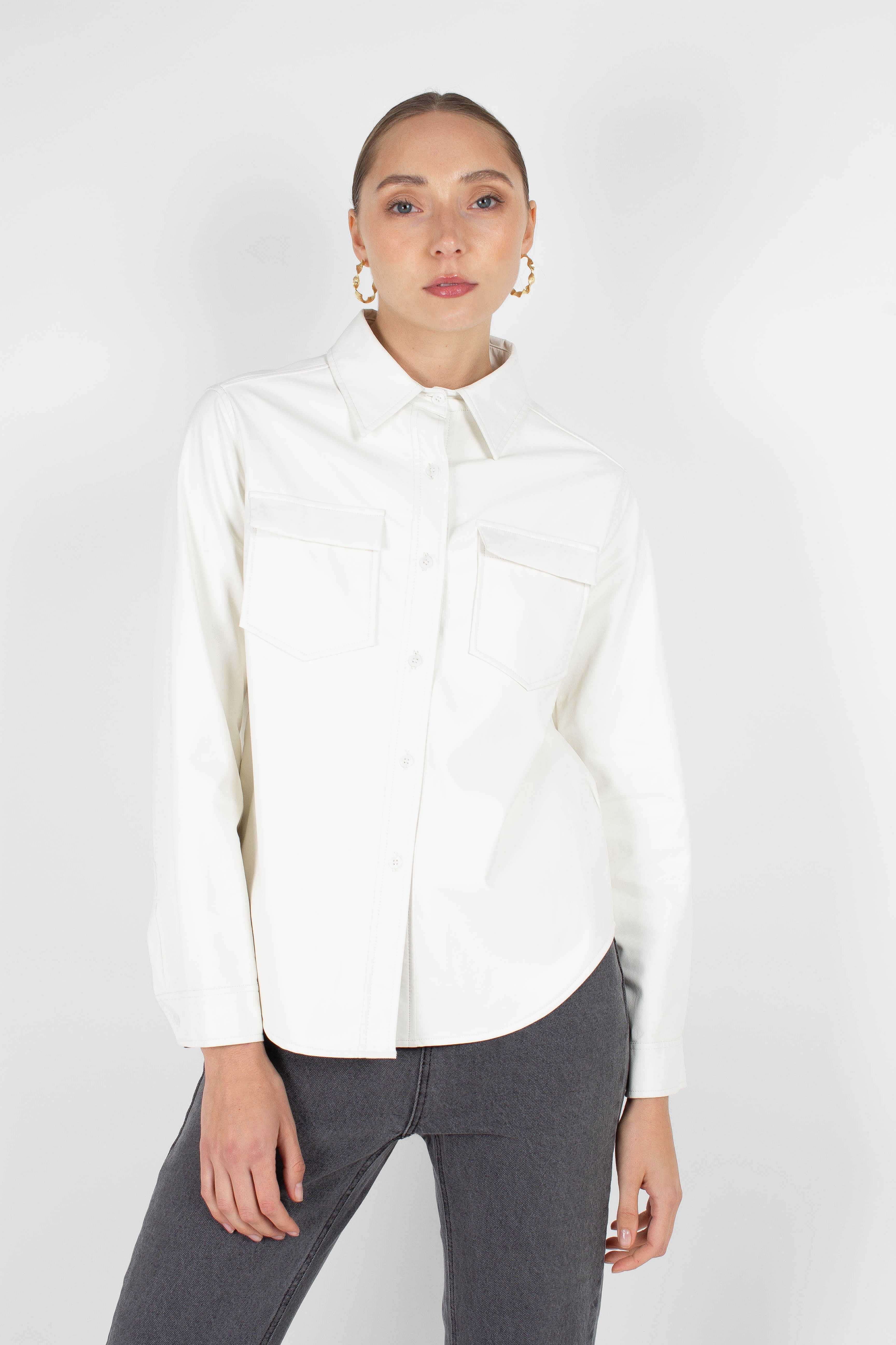 Bone white vegan leather shirt_7