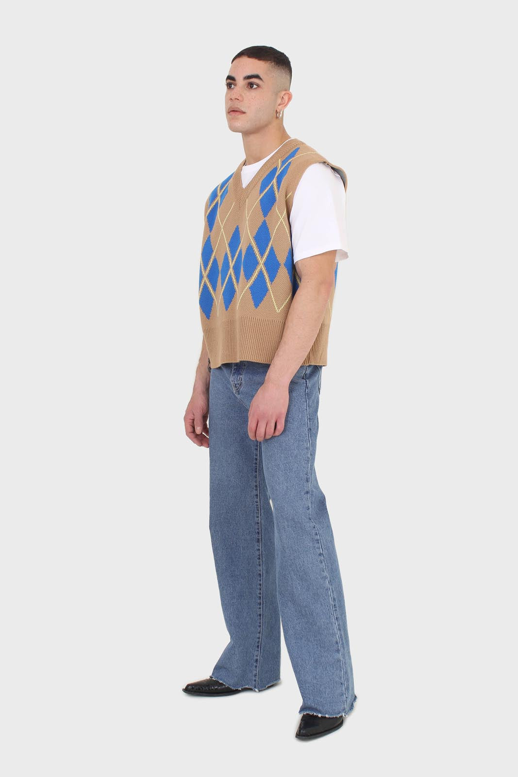 Camel and bright blue argyle sweater vest_9