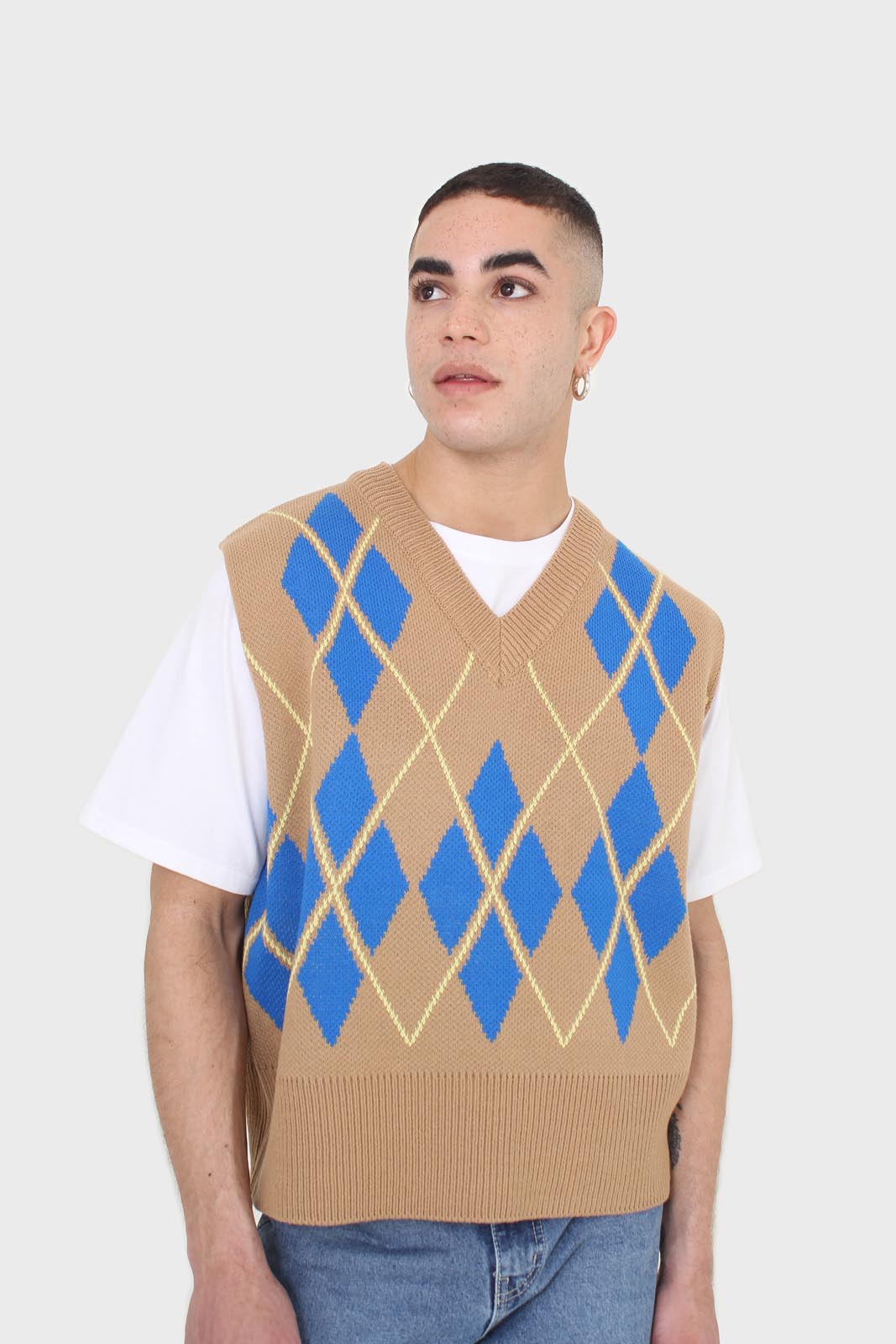 Camel and bright blue argyle sweater vest_11