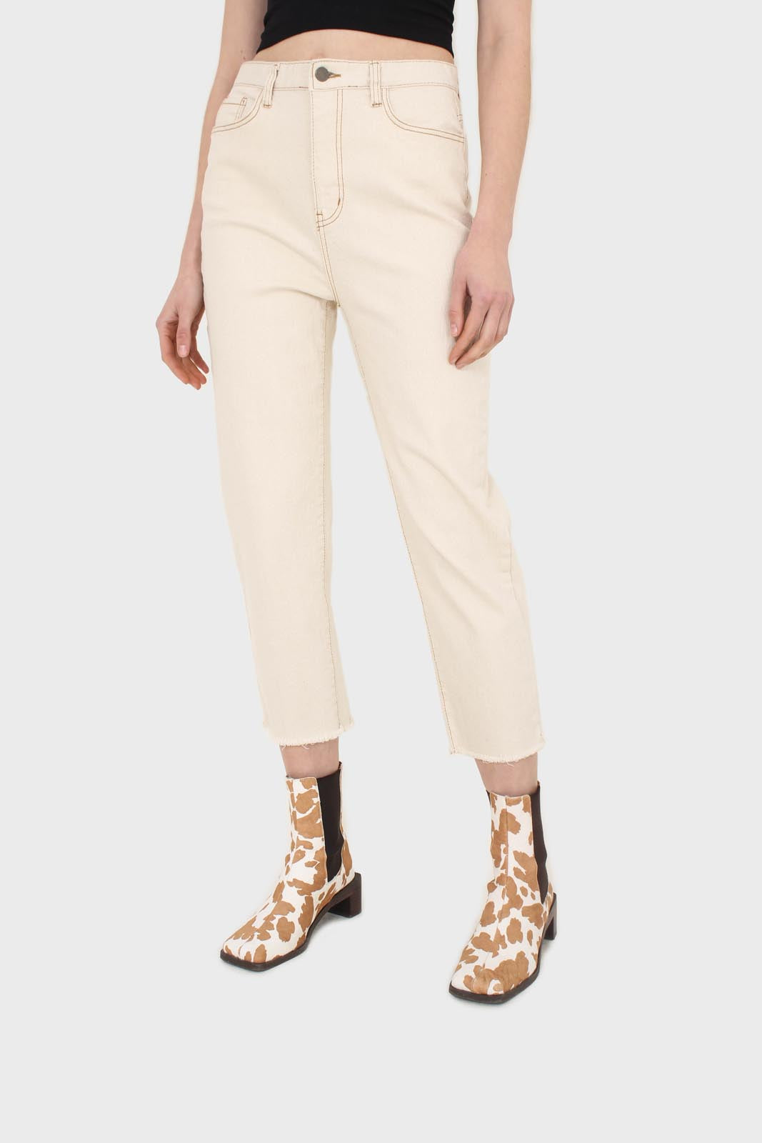 Ivory and beige contrast stitch jeans - 957_1