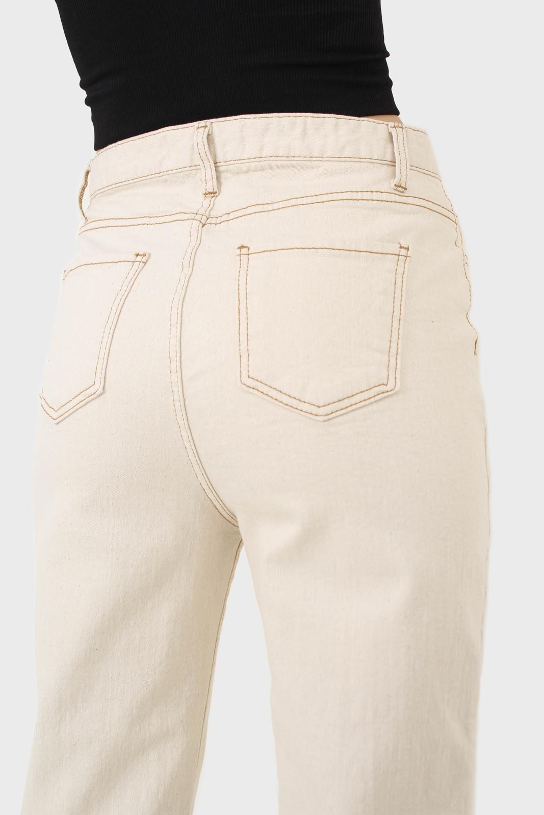 Ivory and beige contrast stitch jeans - 957_2