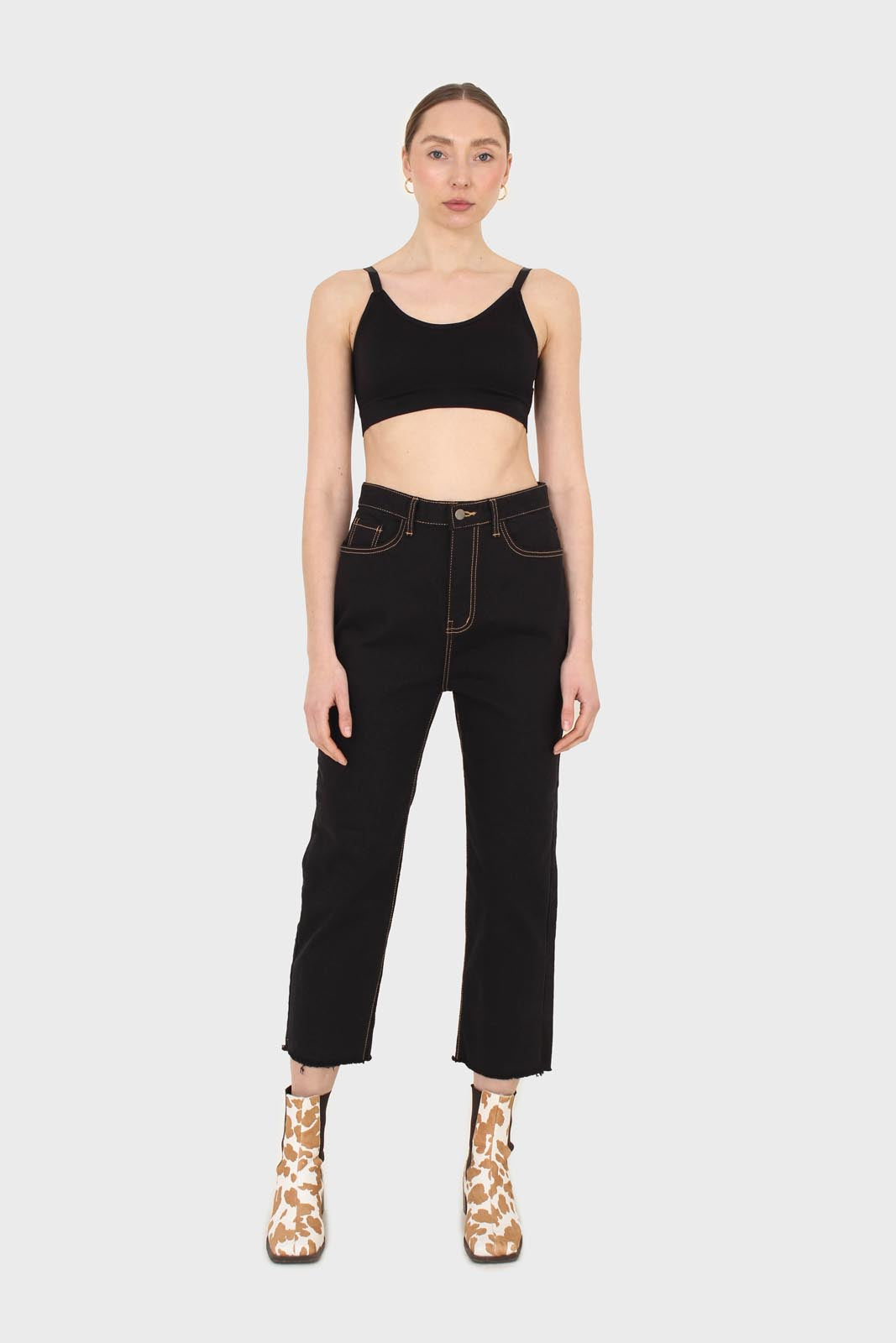 Black and beige contrast stitch jeans - 957_7