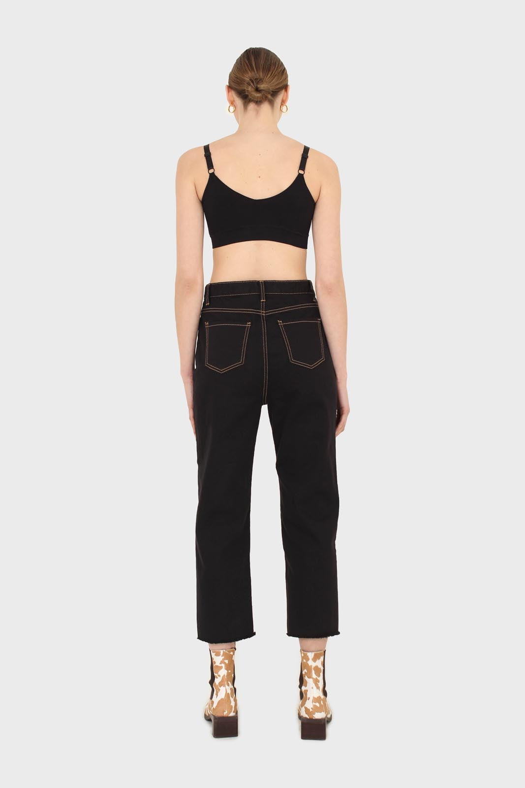 Black and beige contrast stitch jeans - 957_8