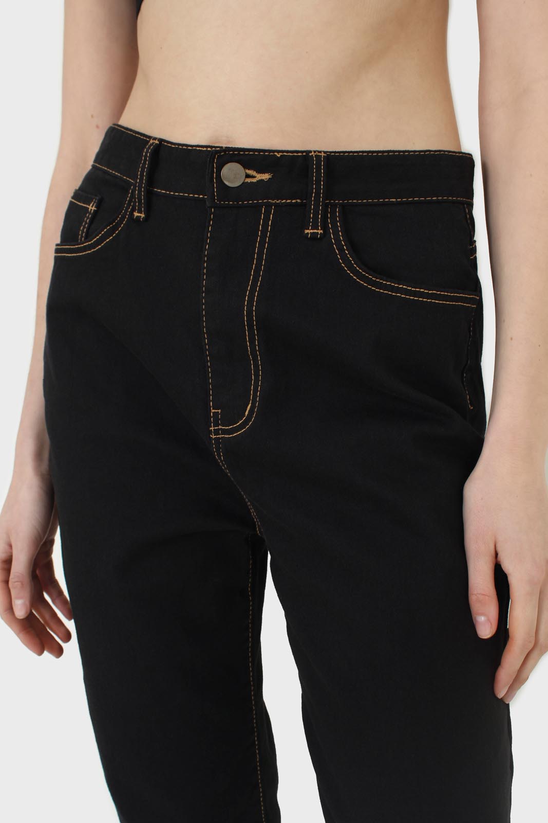 Black and beige contrast stitch jeans - 957_5