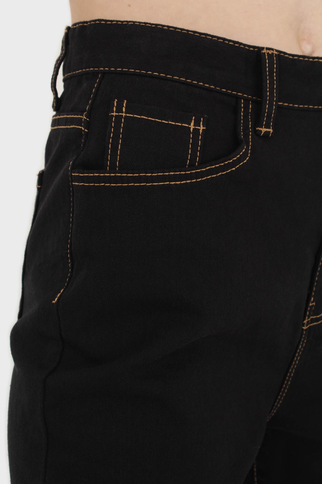 Black and beige contrast stitch jeans - 957_6