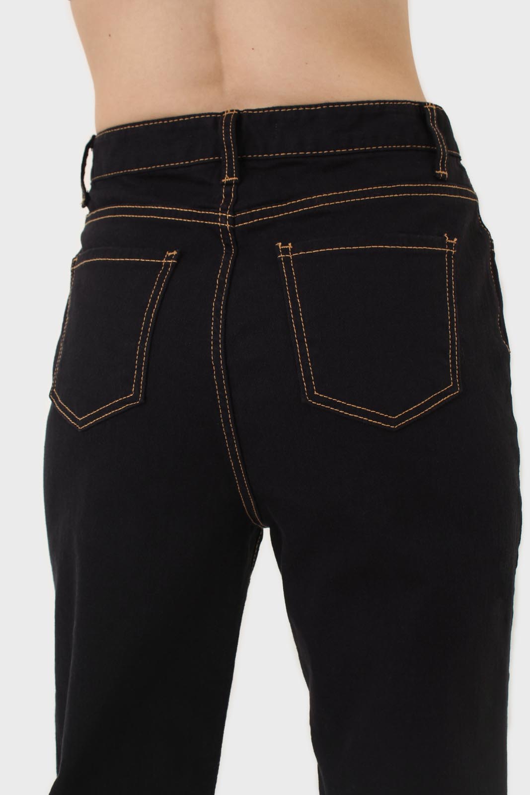 Black and beige contrast stitch jeans - 957_4