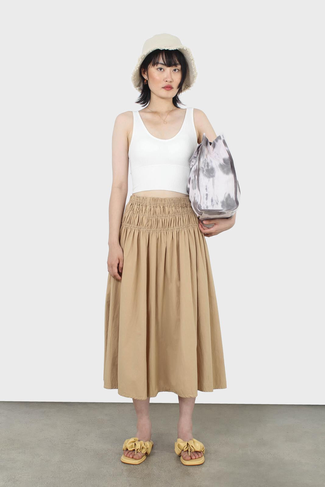 Dark beige ruched waist skirt_2