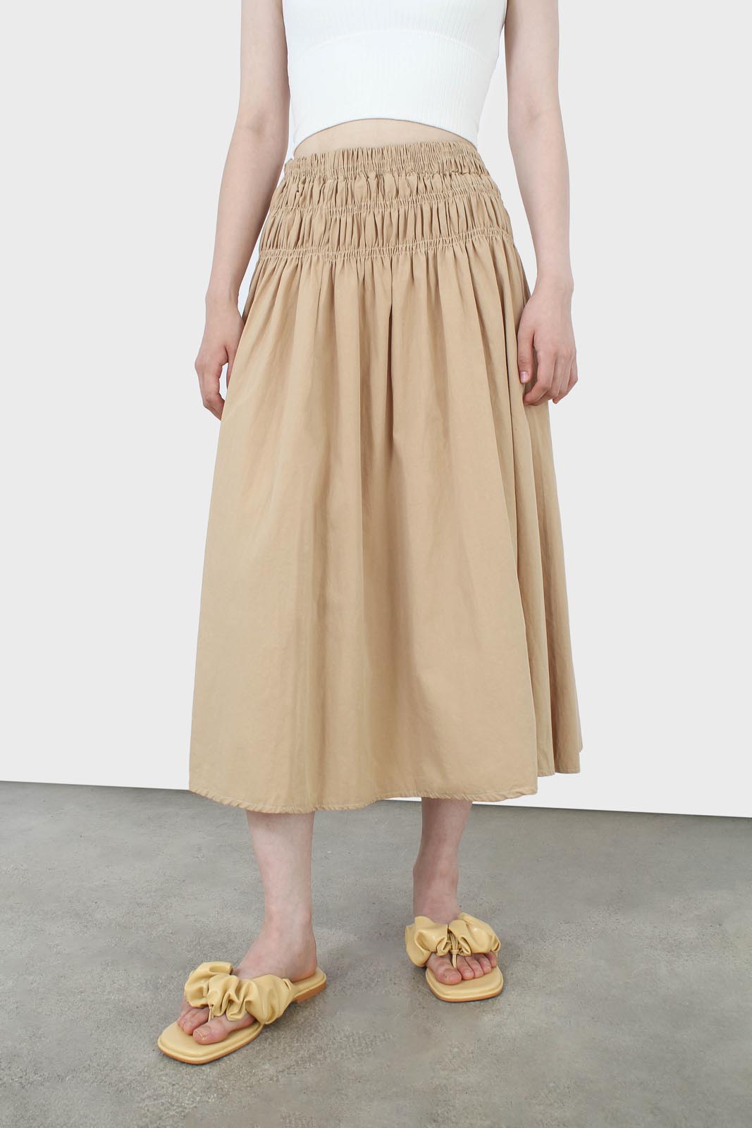 Dark beige ruched waist skirt_1