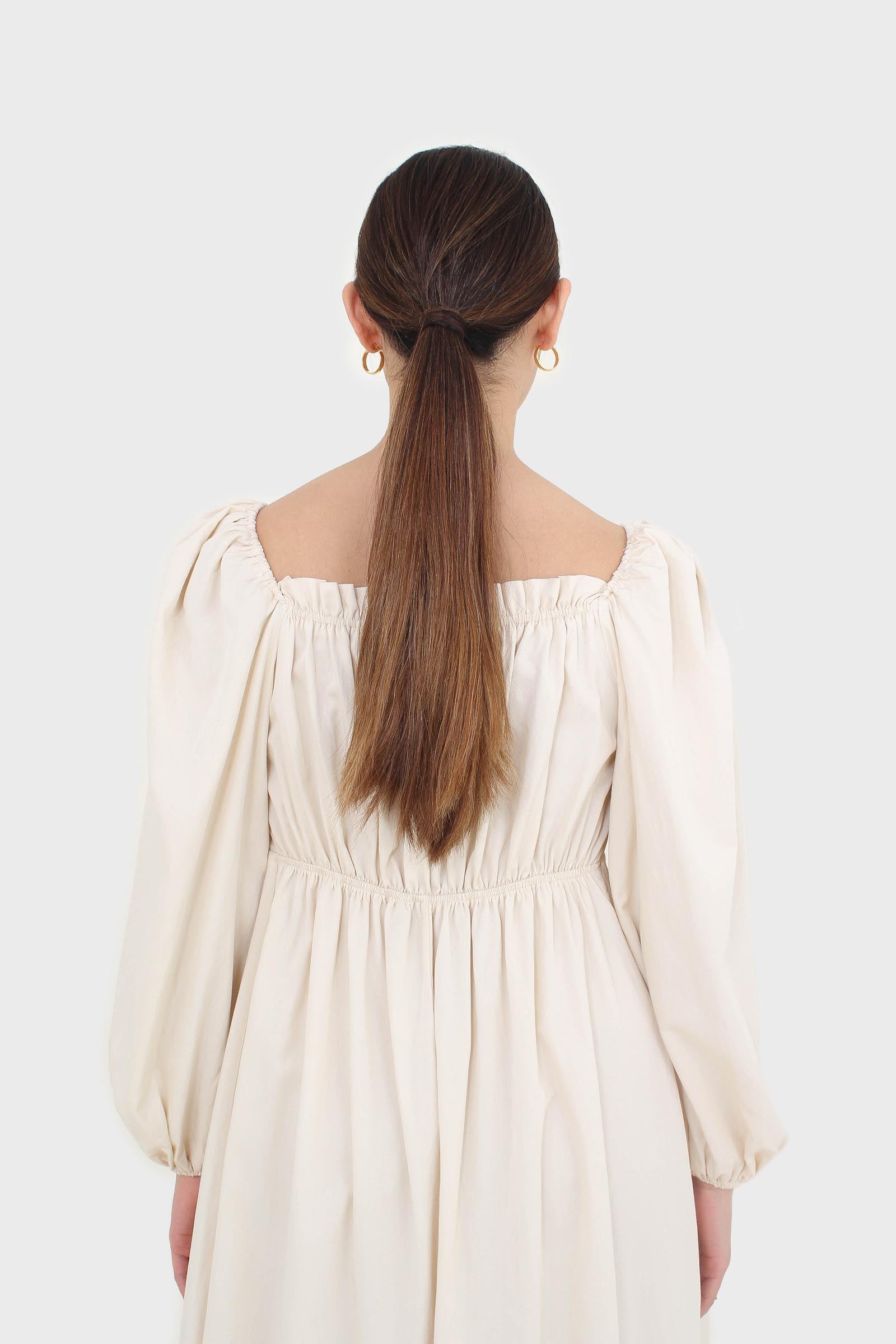 Ivory off shoulder cinched waist peasant dress_8