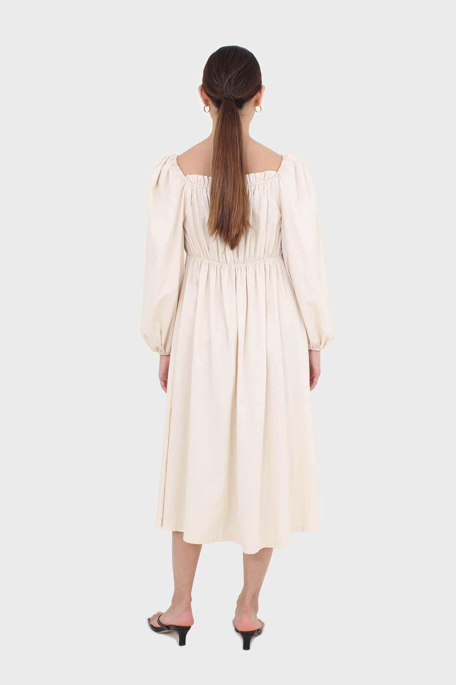 Ivory off shoulder cinched waist peasant dress_7