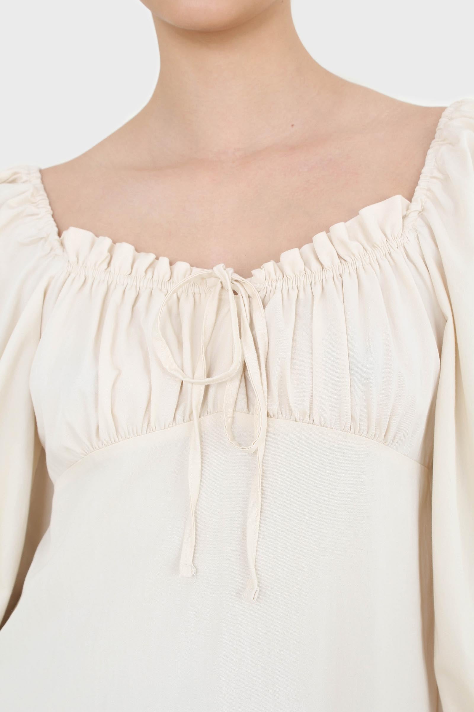 Ivory off shoulder cinched waist peasant dress_5