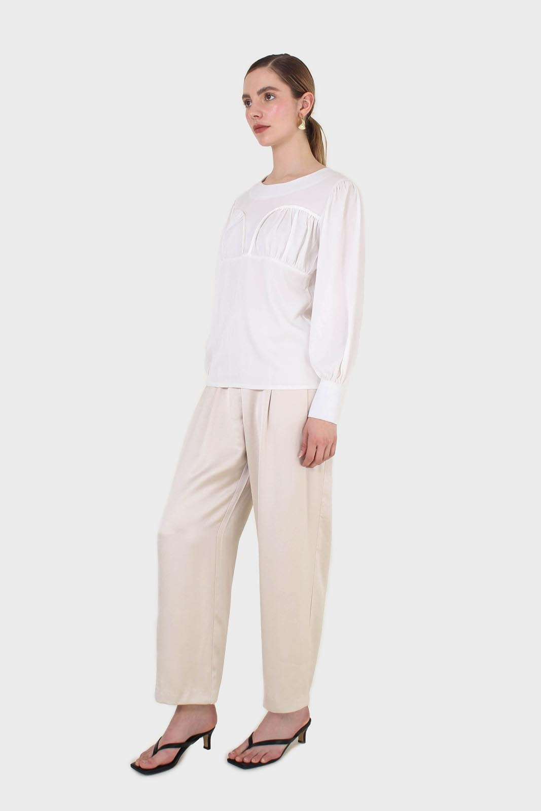 Ivory corset chest silky blouse_5