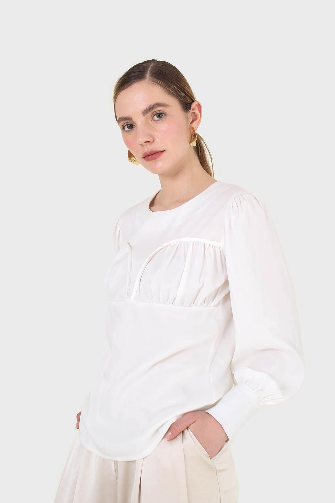 Ivory corset chest silky blouse_6