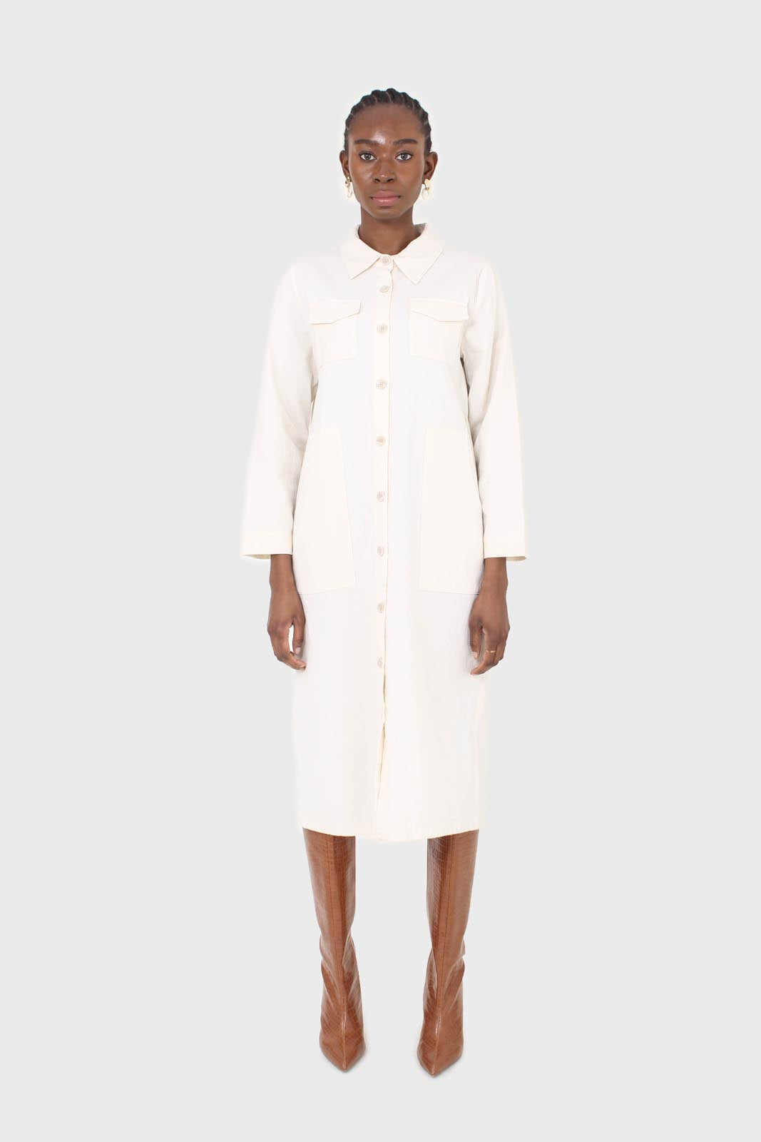 Ivory belted long shirt dress_5