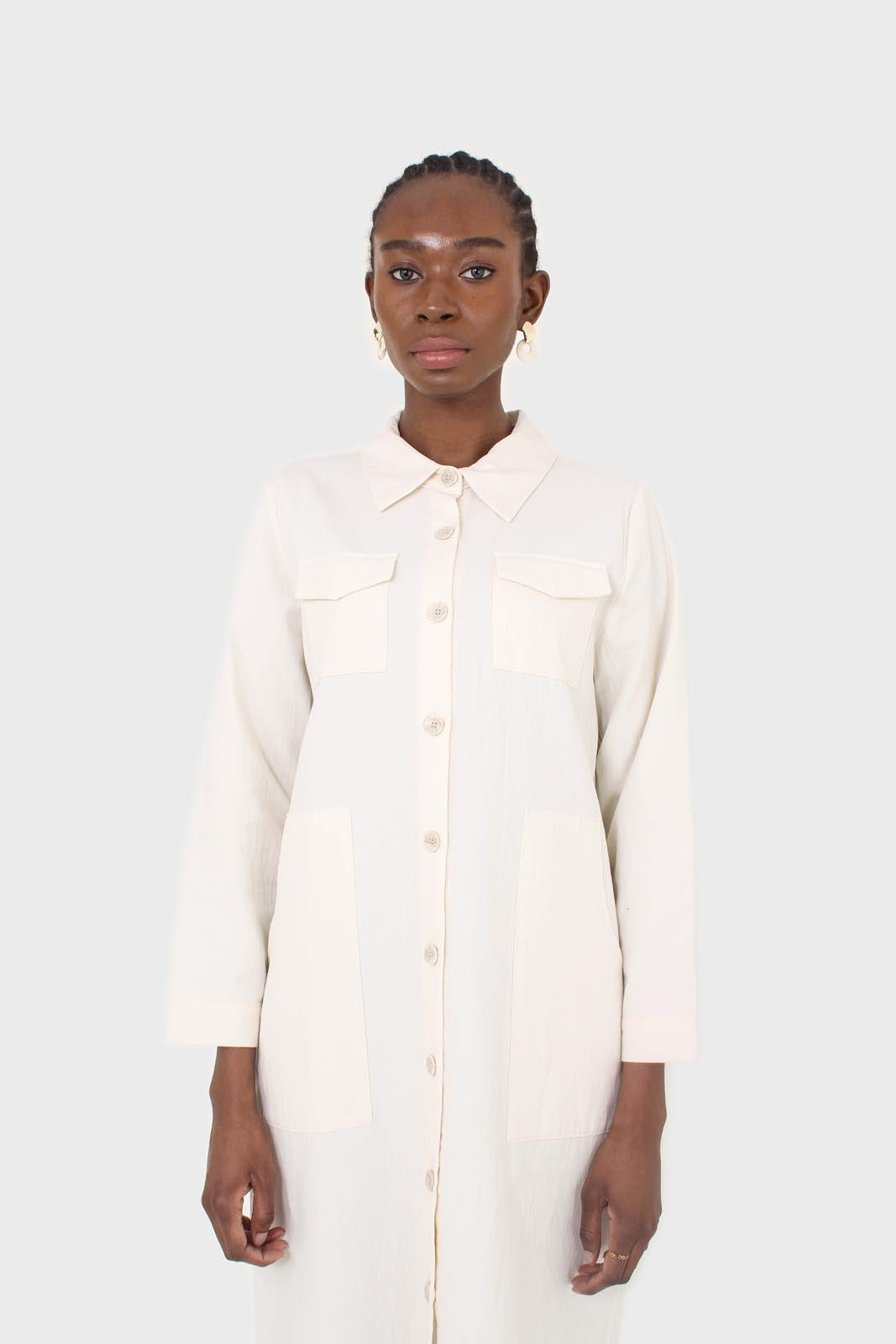 Ivory belted long shirt dress_8