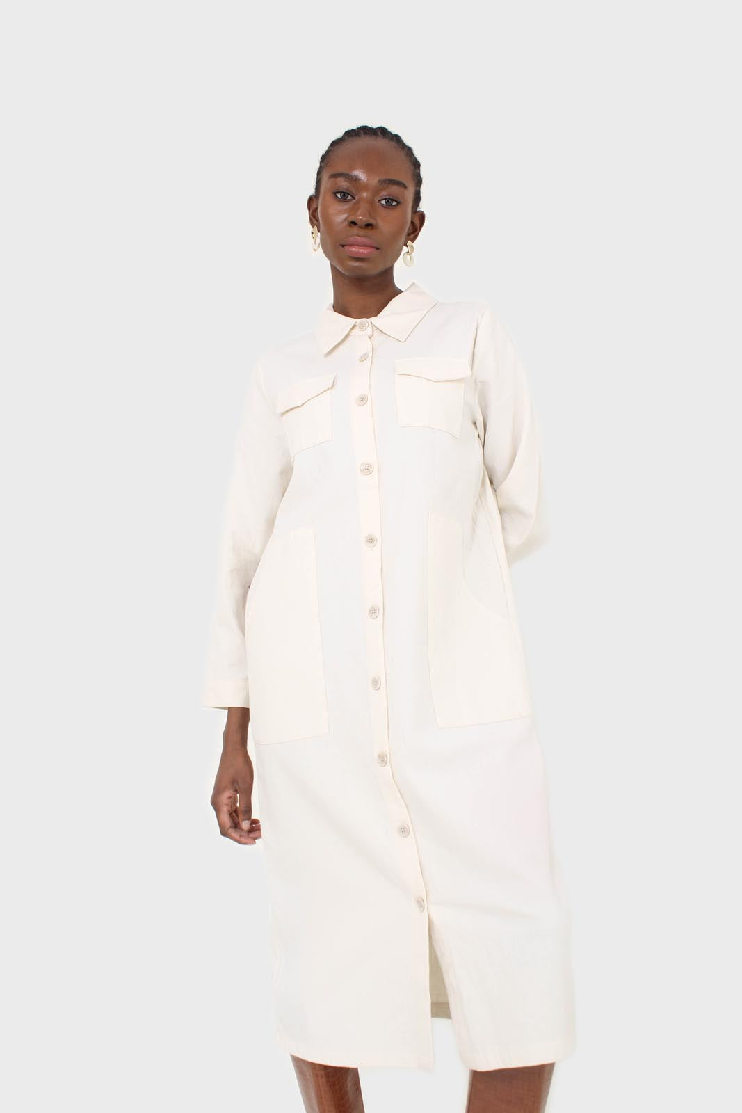 Ivory belted long shirt dress_9