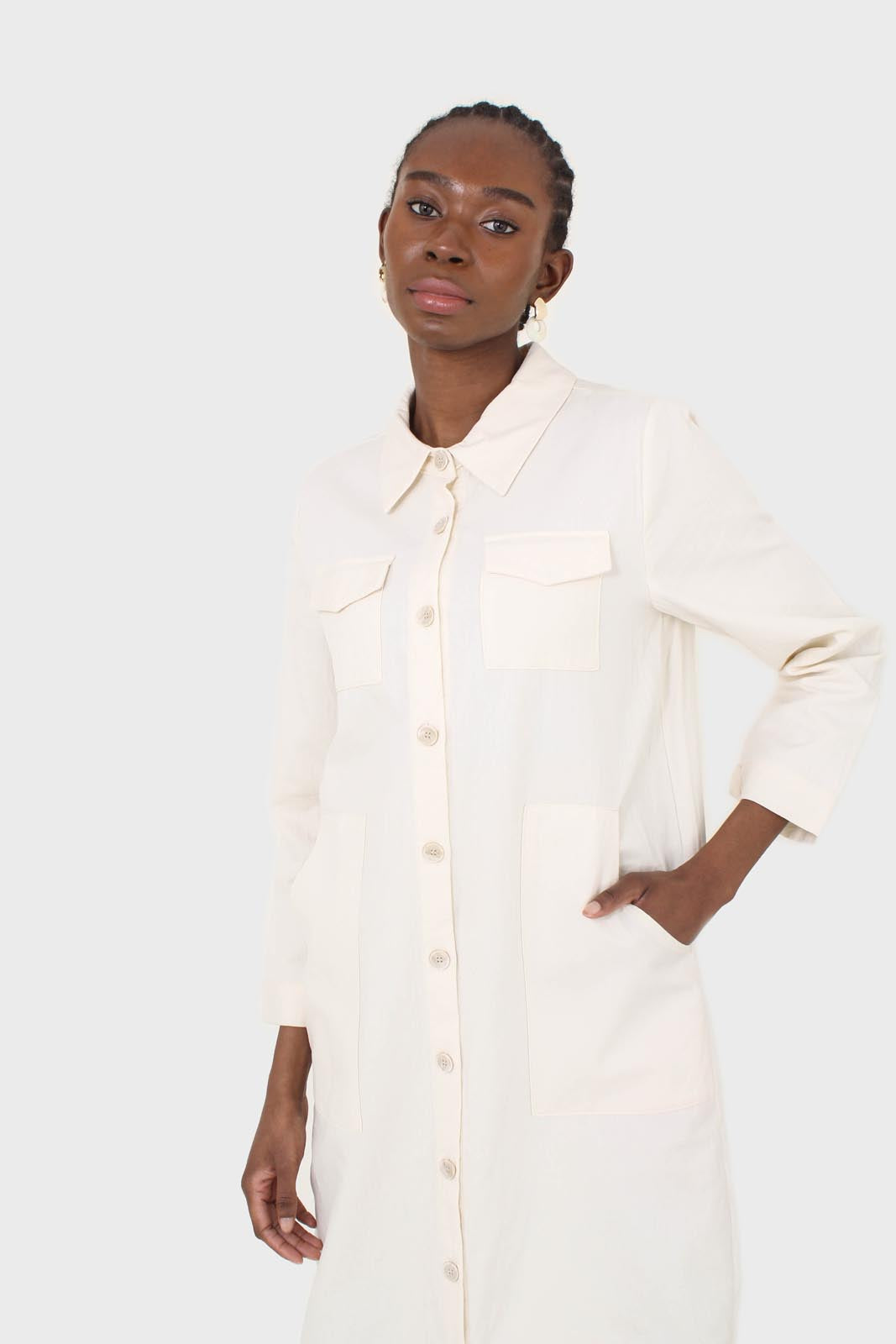 Ivory belted long shirt dress_10