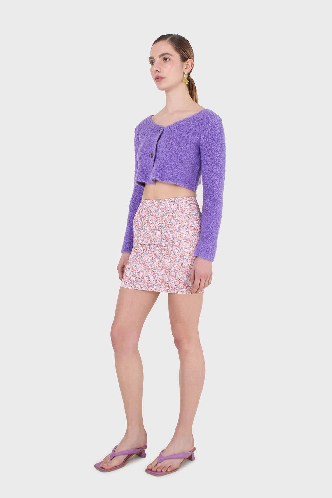Purple fuzzy double button cardigan_5