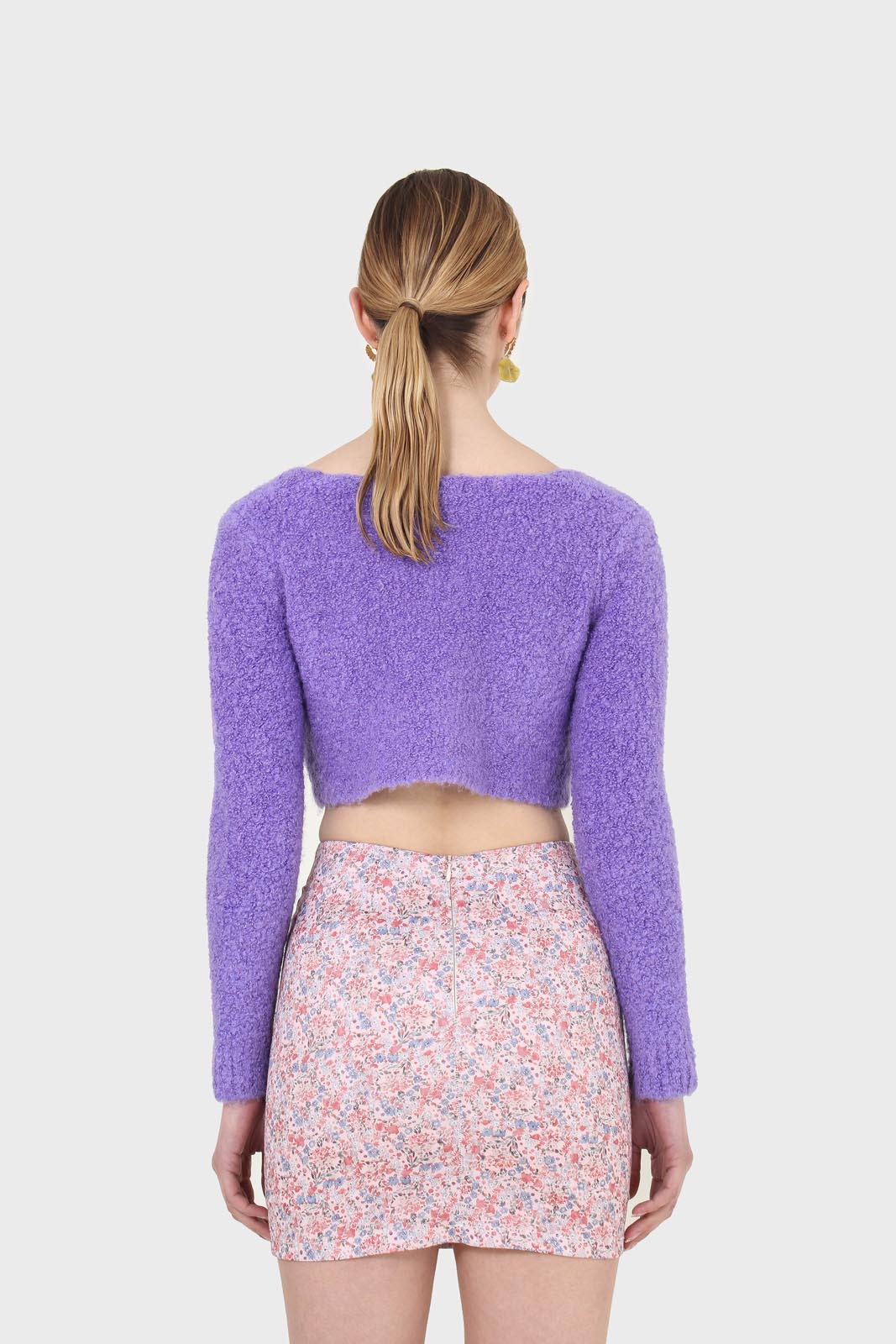 Purple fuzzy double button cardigan_2