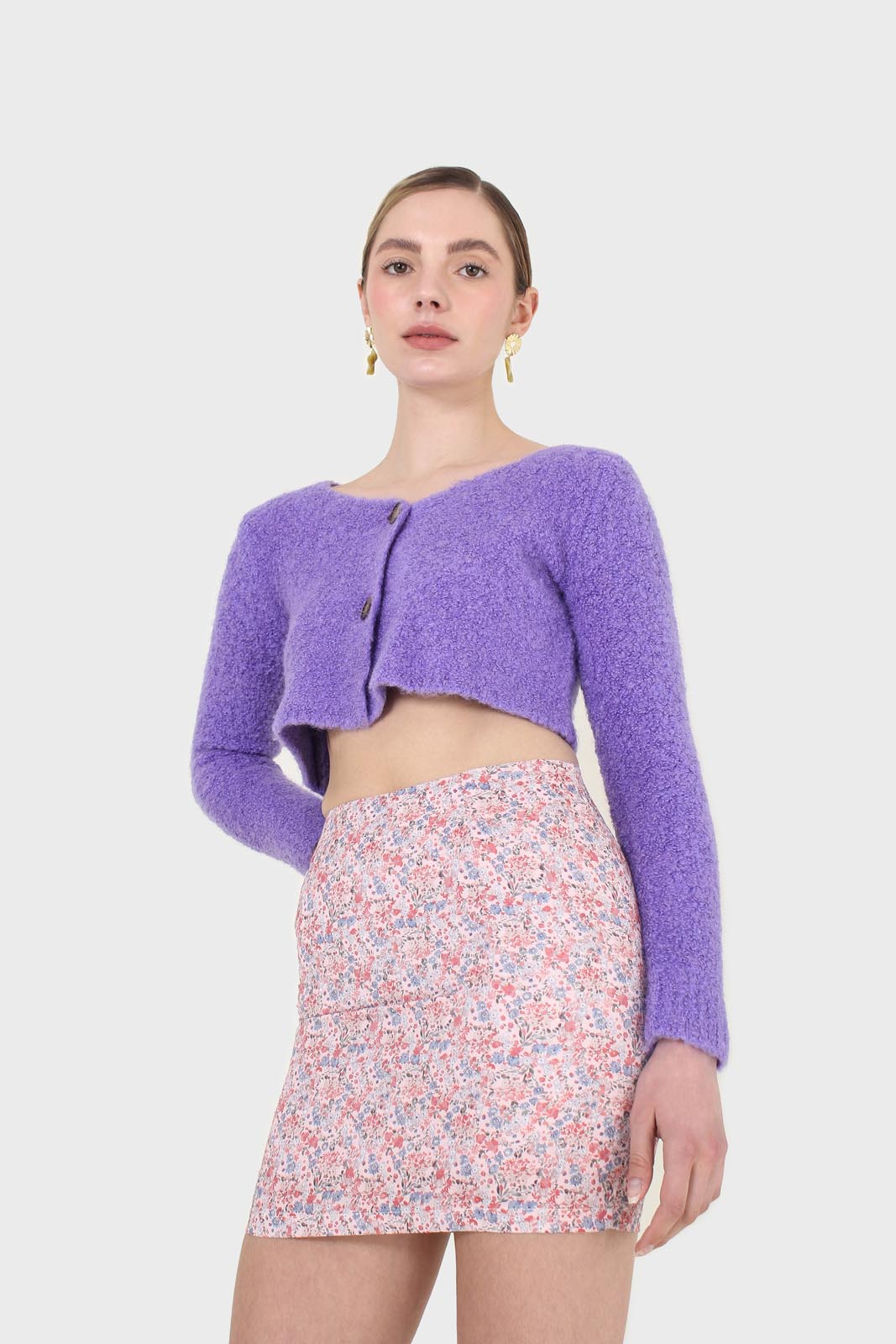 Purple fuzzy double button cardigan_6