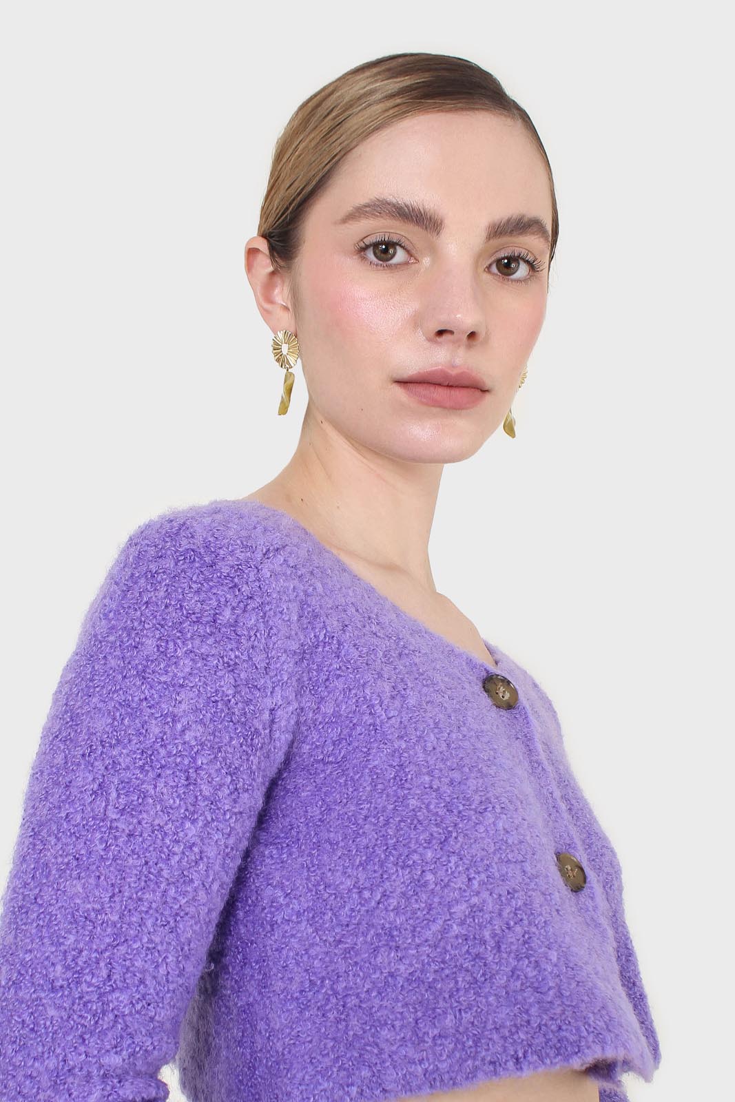 Purple fuzzy double button cardigan_3