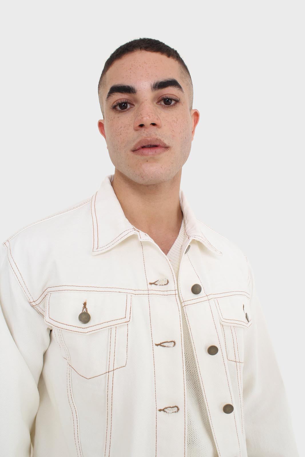 Ivory and yellow contrast stitch denim jacket - 701_2