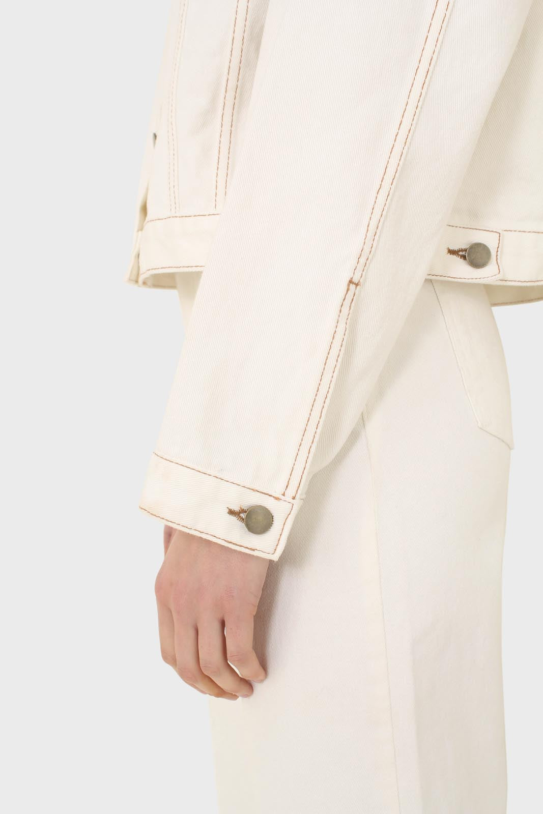 Ivory and yellow contrast stitch denim jacket - 701_12