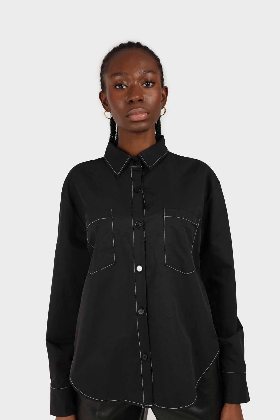 Black and white contrast stitch oversized shirt_4