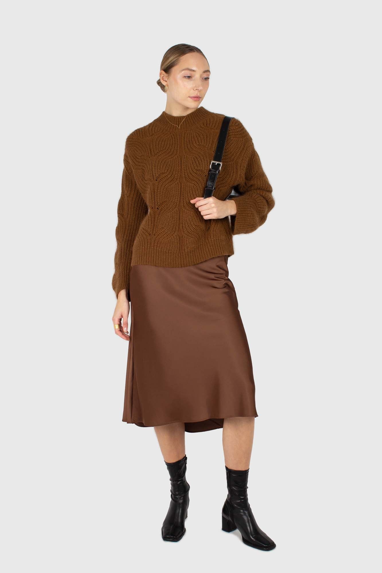 Brown silky maxi skirt_1
