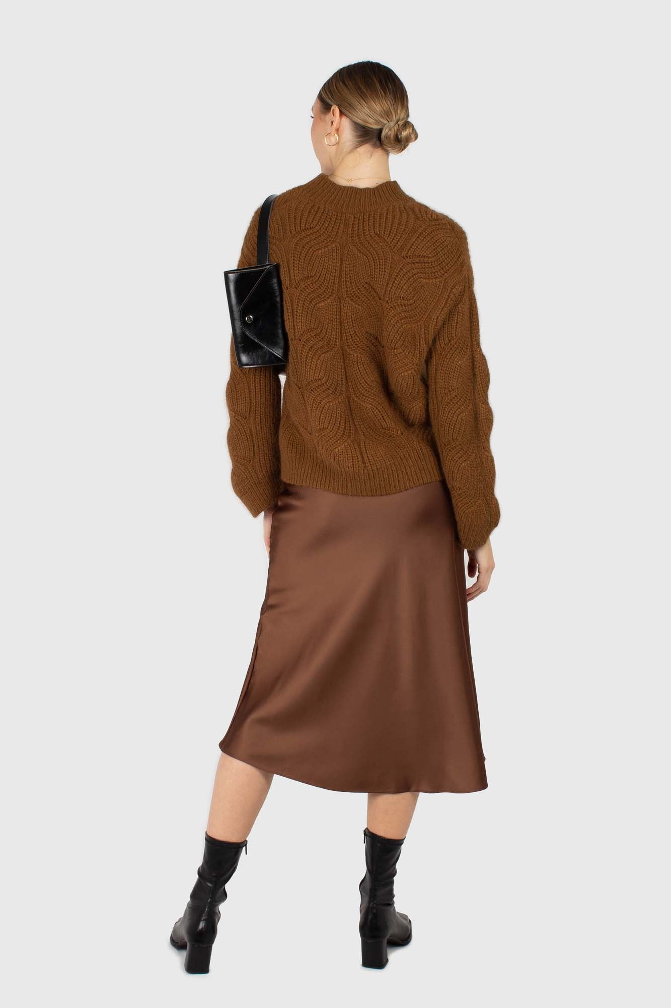 Brown silky maxi skirt_4