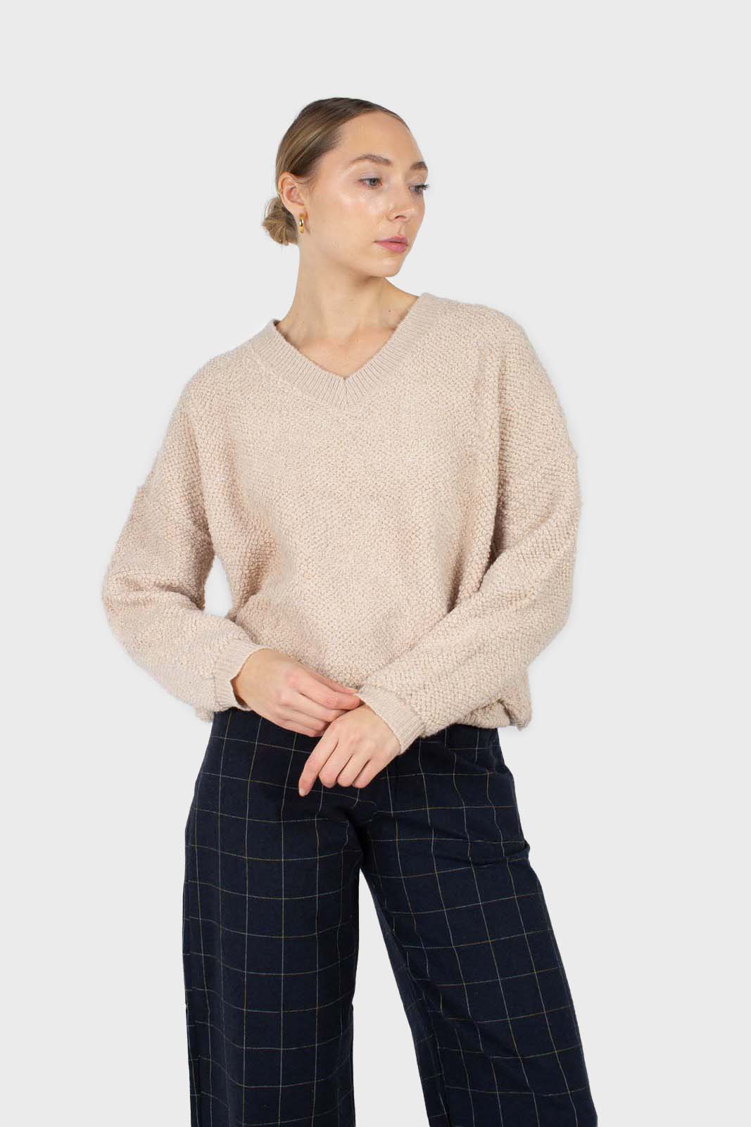 Navy and white box checked loose fit trousers_3