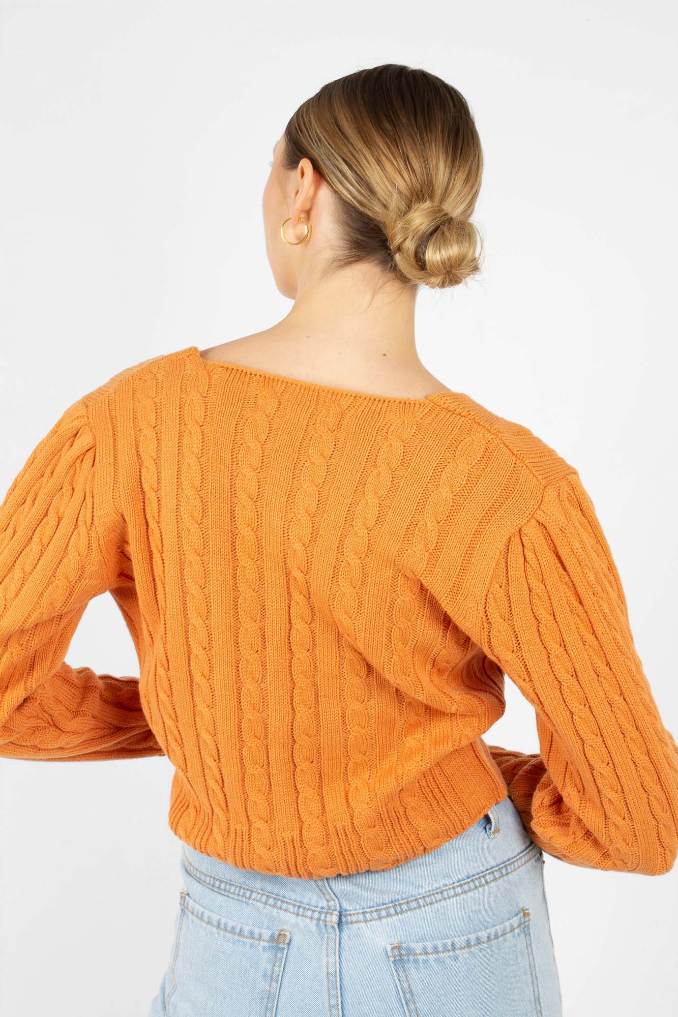 Orange fitted cableknit cardigan_5
