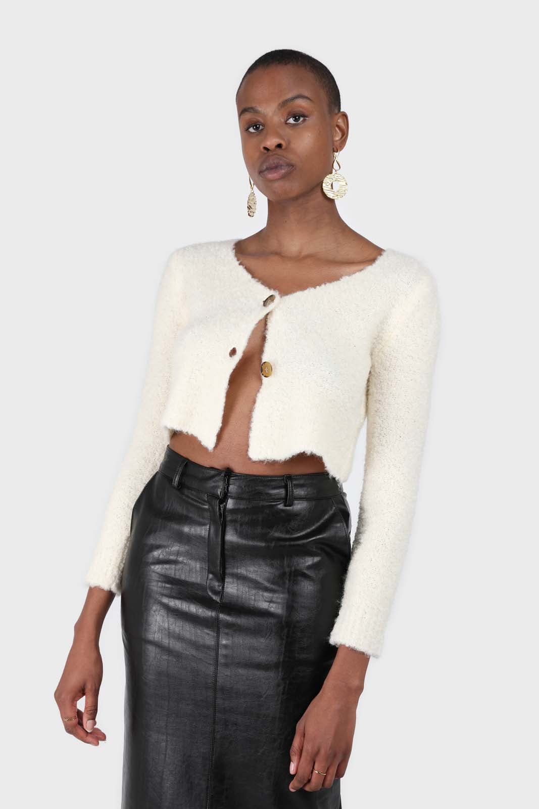 Ivory fuzzy double button cardigan_4